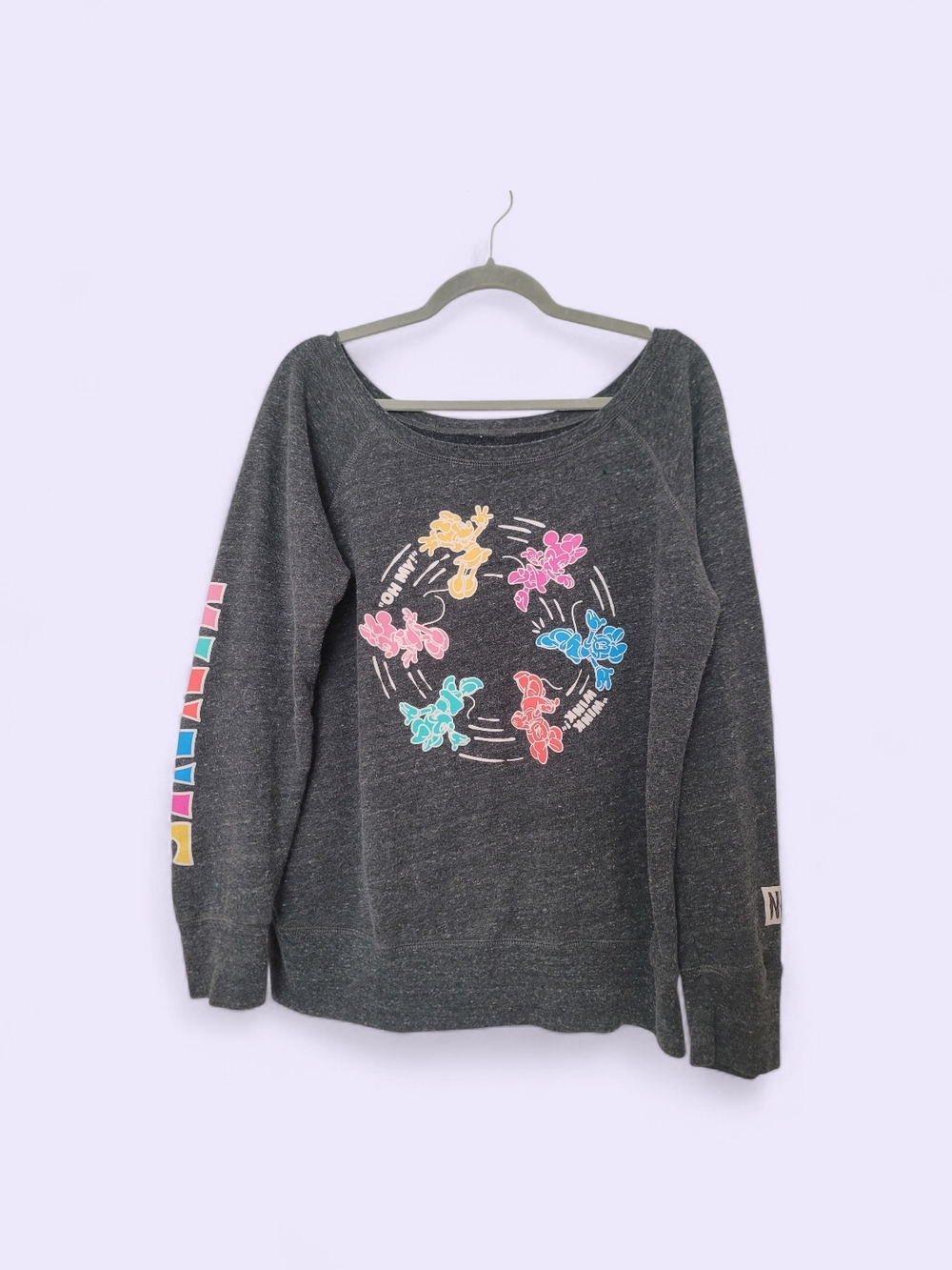 Neff Disney‎ XL Gray Minnie Mouse Graphic Off Shoulder Pullover Sweatshirt